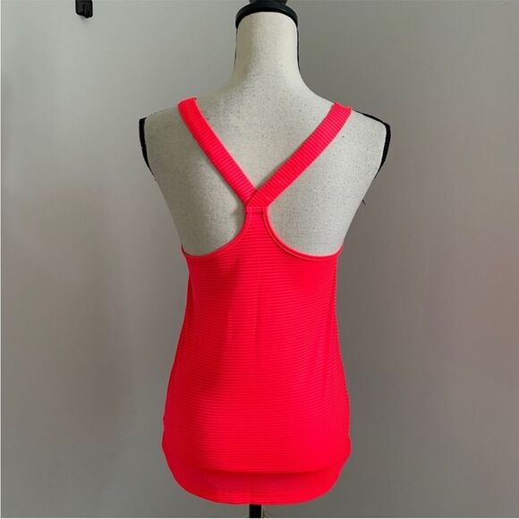 GAP Fit Racerback Tank Top XS Neon Orange Pink Striped Athleisure Running Shirt - Picture 3 of 10